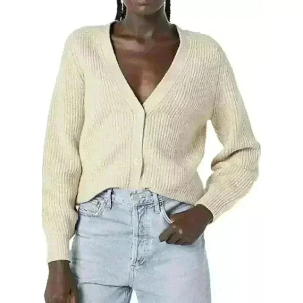 Amazon Essentials Women's Soft Touch Ribbed Blouson Cardigan Beige Size XS